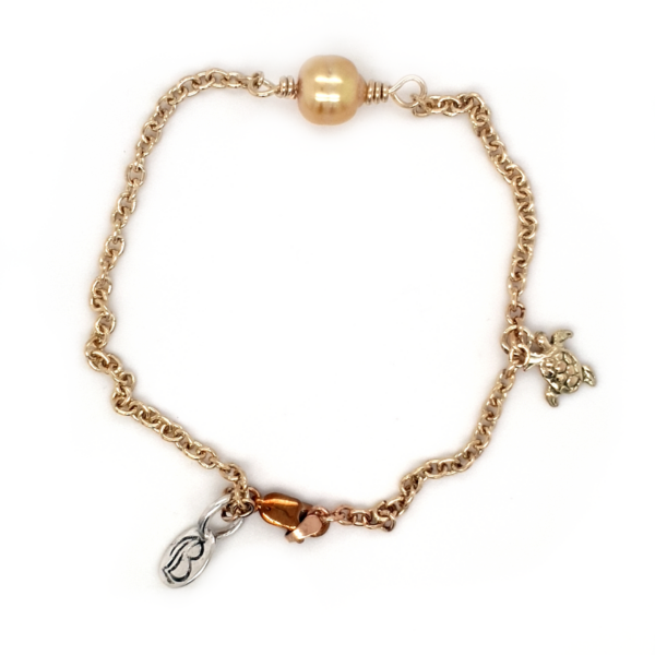 Coral Bay Collection 9K Yellow Gold and South Sea Pearl Bracelet with Turtle_1