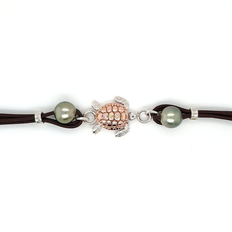 Coral Bay 9K and Sterling Silver Leather Bracelet with Pearl and Turtle_0