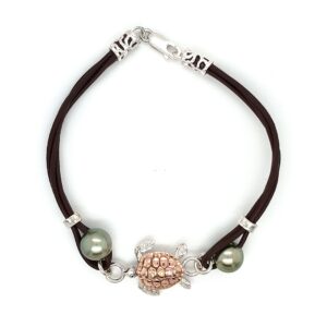Coral Bay 9K and Sterling Silver Leather Bracelet with Pearl and Turtle_1