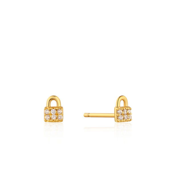Ania Haie Gold Padlock Sparkle Stud Earrings_0