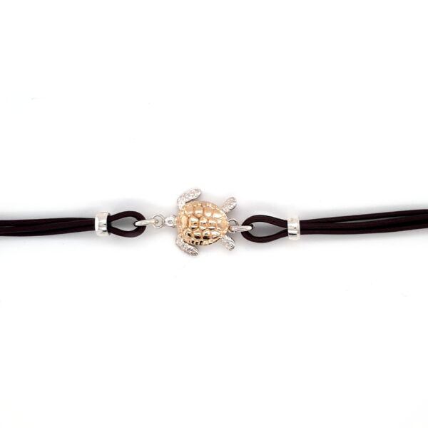 Coral Bay 9K Yellow Gold and Sterling Silver Turtle Leather Bracelet_0