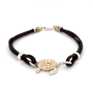 Coral Bay 9K Yellow Gold and Sterling Silver Turtle Leather Bracelet_1