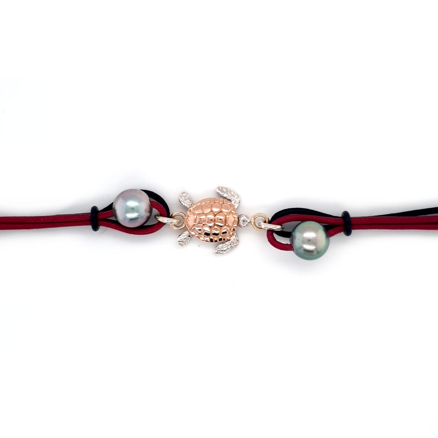 Coral Bay 9K Rose Gold and Sterling Silver Turtle Leather Bracelet with Abrolhos Pearls_0