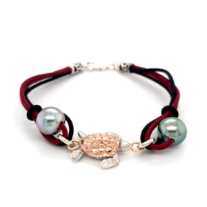 Coral Bay 9K Rose Gold and Sterling Silver Turtle Leather Bracelet with Abrolhos Pearls_1