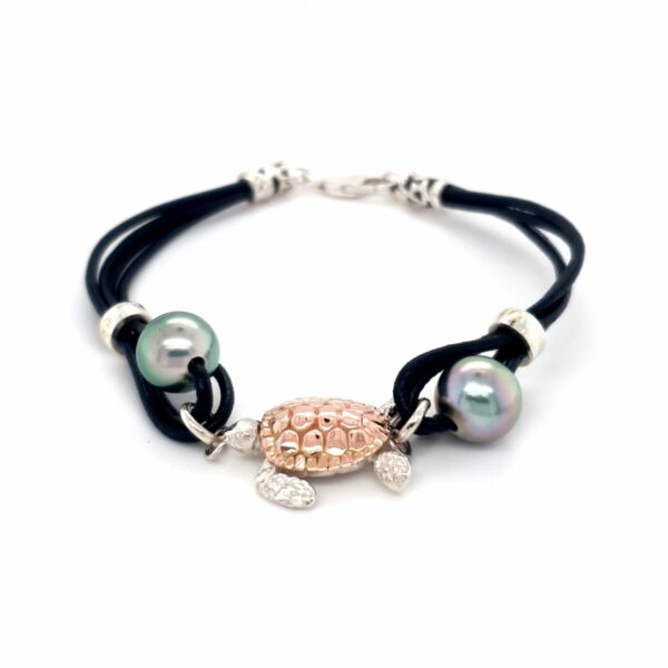 Coral Bay 9K Rose Gold and Sterling Silver Turtle Leather Bracelet with Abrolhos Pearl_1