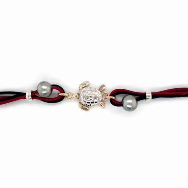 Coral Bay Sterling Silver and 9K Yellow Gold Turtle Leather Bracelet with Abrolhos Pearl_0