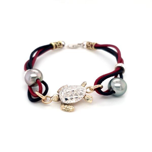 Coral Bay Sterling Silver and 9K Yellow Gold Turtle Leather Bracelet with Abrolhos Pearl_1