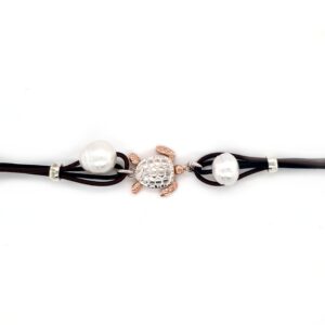 Coral Bay 9K Rose Gold and Sterling Silver Turtle Leather Bracelet with Broome Pearls_0