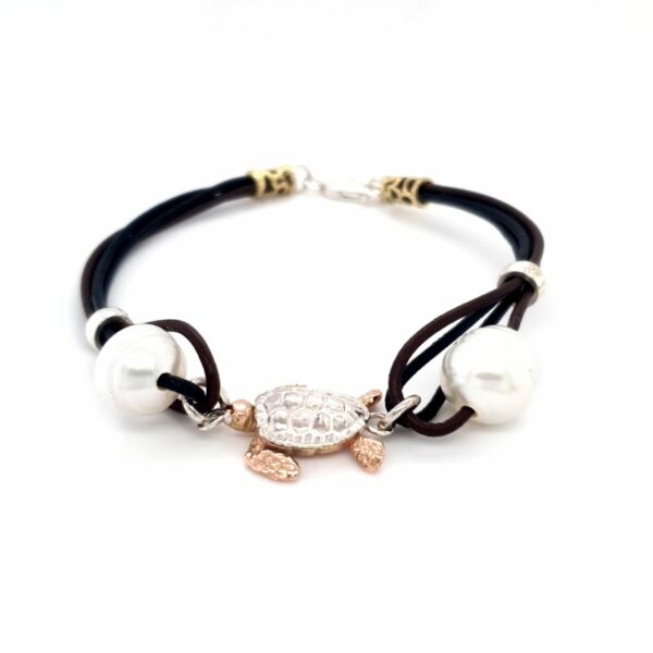 Coral Bay 9K Rose Gold and Sterling Silver Turtle Leather Bracelet with Broome Pearls_1
