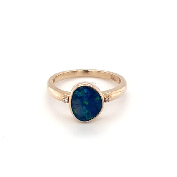 Leon Baker 9K Yellow Gold Blue Opal and Diamond Ring_0