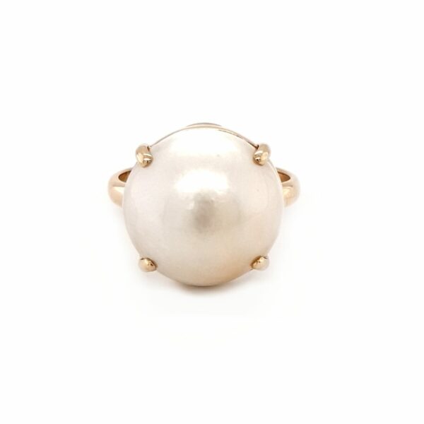 Leon Baker 9K Yellow Gold and White Freshwater Mabe Pearl Ring_0