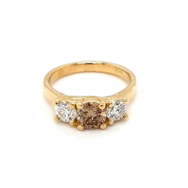 Leon Baker 18K Yellow Gold Champagne and White Diamond Trilogy Engagement Ring_0