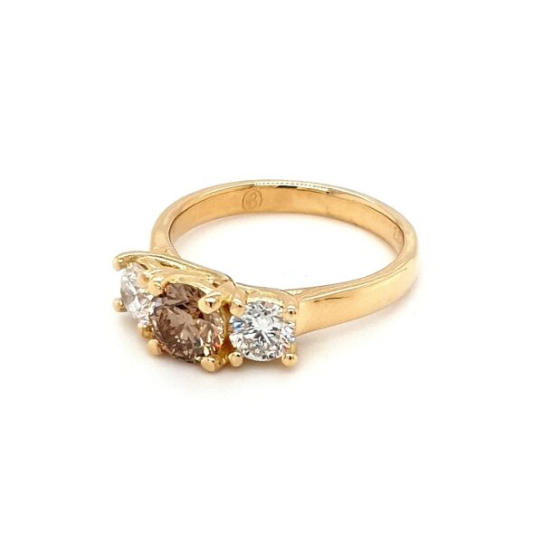 Leon Baker 18K Yellow Gold Champagne and White Diamond Trilogy Engagement Ring_1