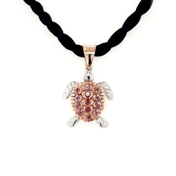 Coral Bay 9K Rose Gold and Sterling Silver Pink Spinel Turtle Pendant_0