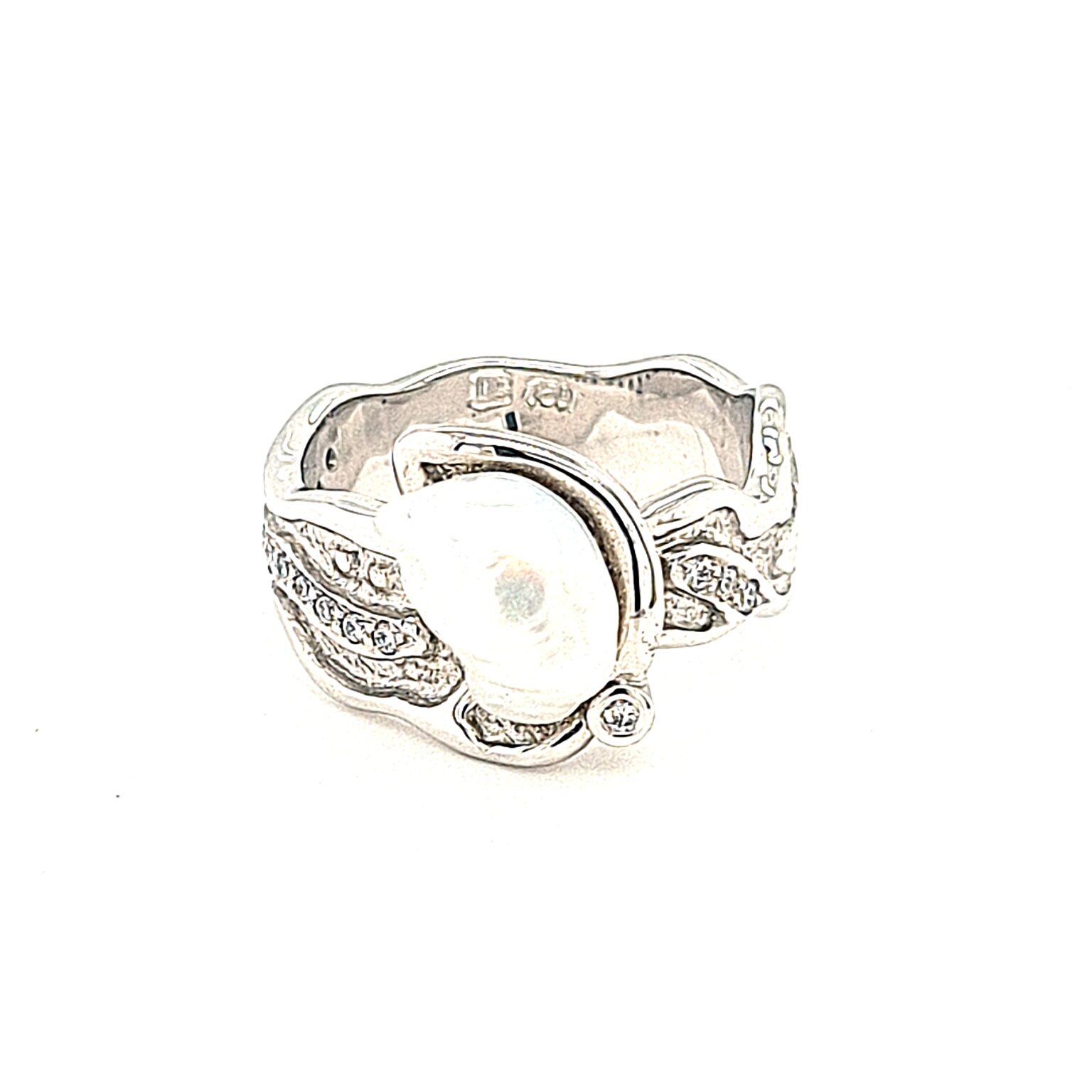 Leon Baker 18K White Gold Broome Keshi Pearl and Diamond Ring_0