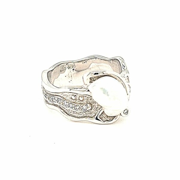 Leon Baker 18K White Gold Broome Keshi Pearl and Diamond Ring_1