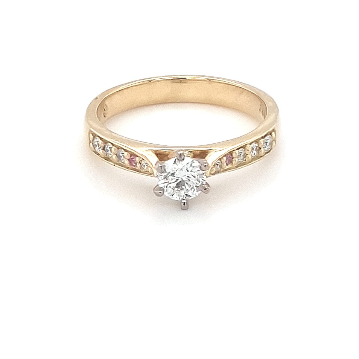 Leon Baker 18K Yellow Gold White and Pink Diamond Solitaire Engagement Ring_0