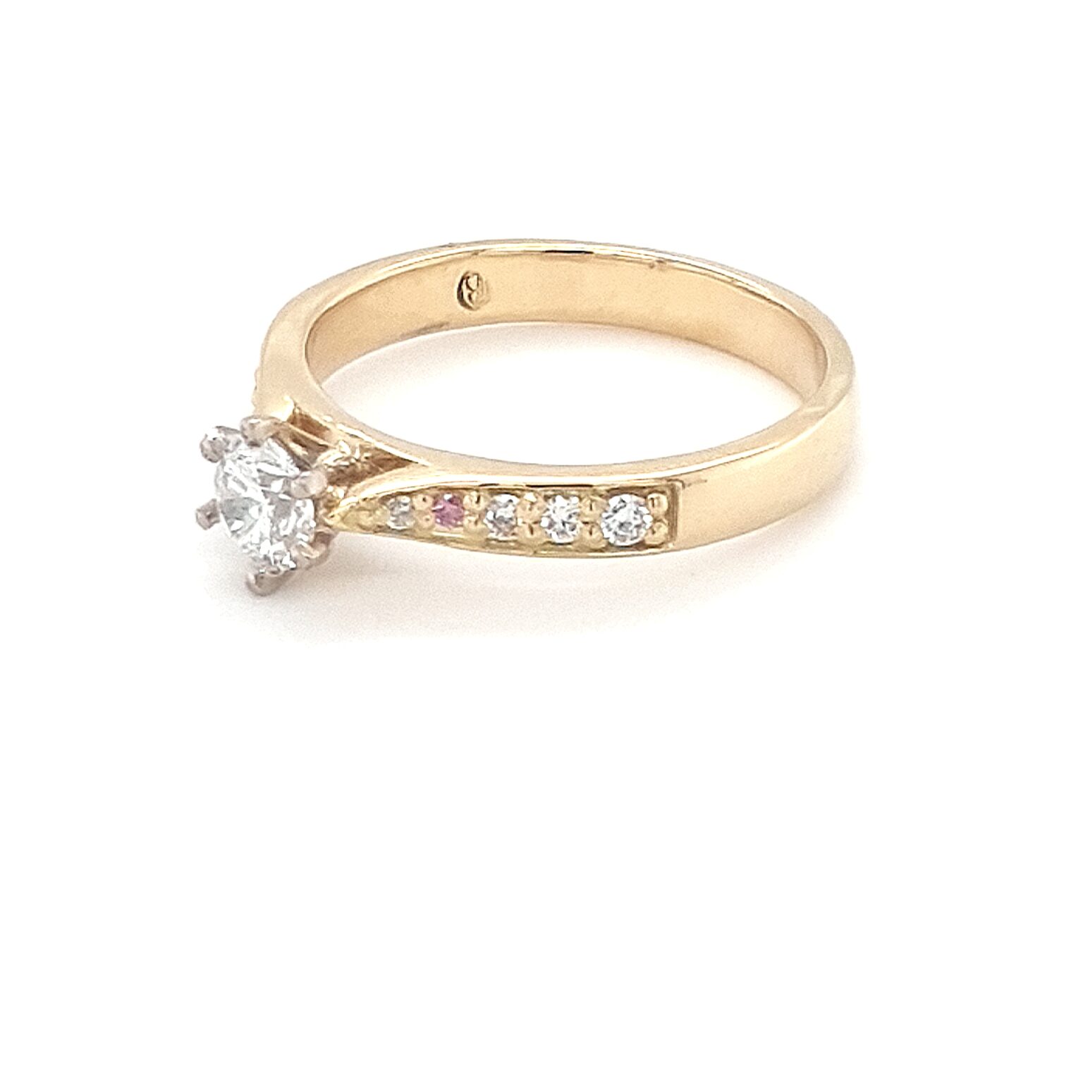 Leon Baker 18K Yellow Gold White and Pink Diamond Solitaire Engagement Ring_1