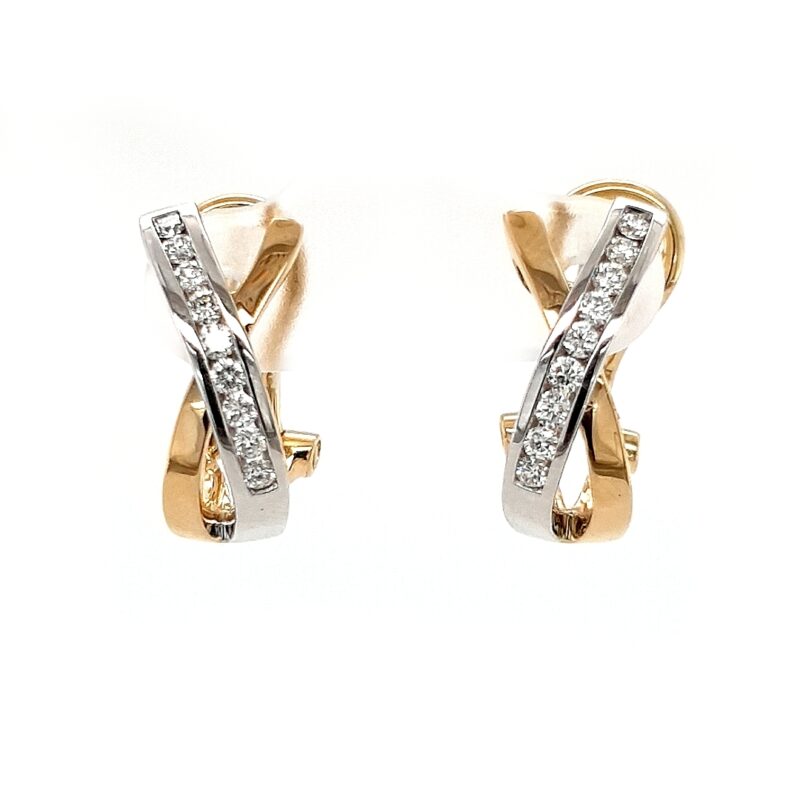 Leon Baker 18K Yellow and White Gold Diamond Crossover Hoops_0