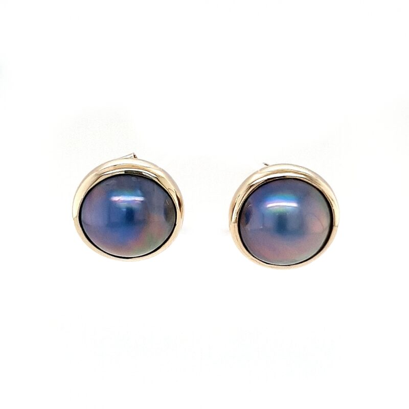 Leon Baker 9K Yellow Gold and Black Saltwater Mabe Pearl Studs_0