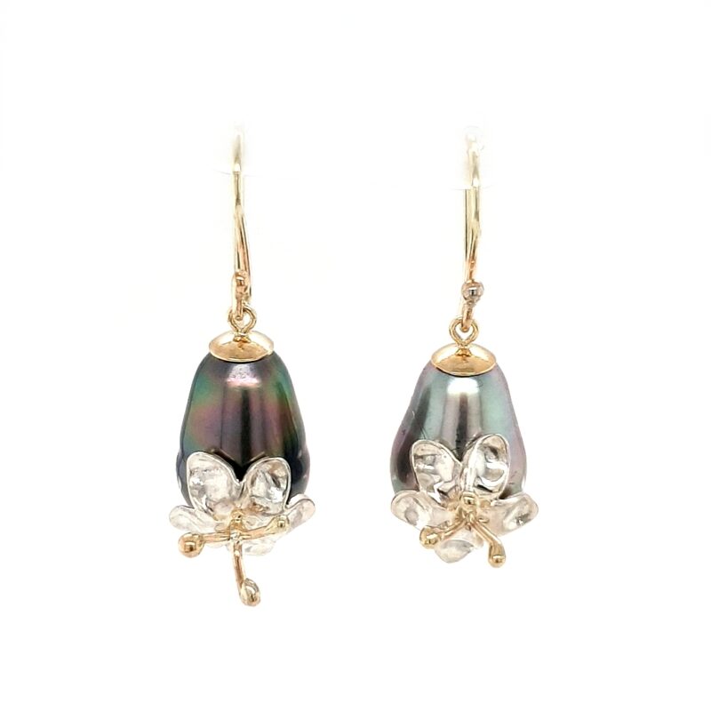 Coral Bay Collection 9K Yellow Gold Handmade Geraldton Wax and Tahitian Pearl Earrings_0