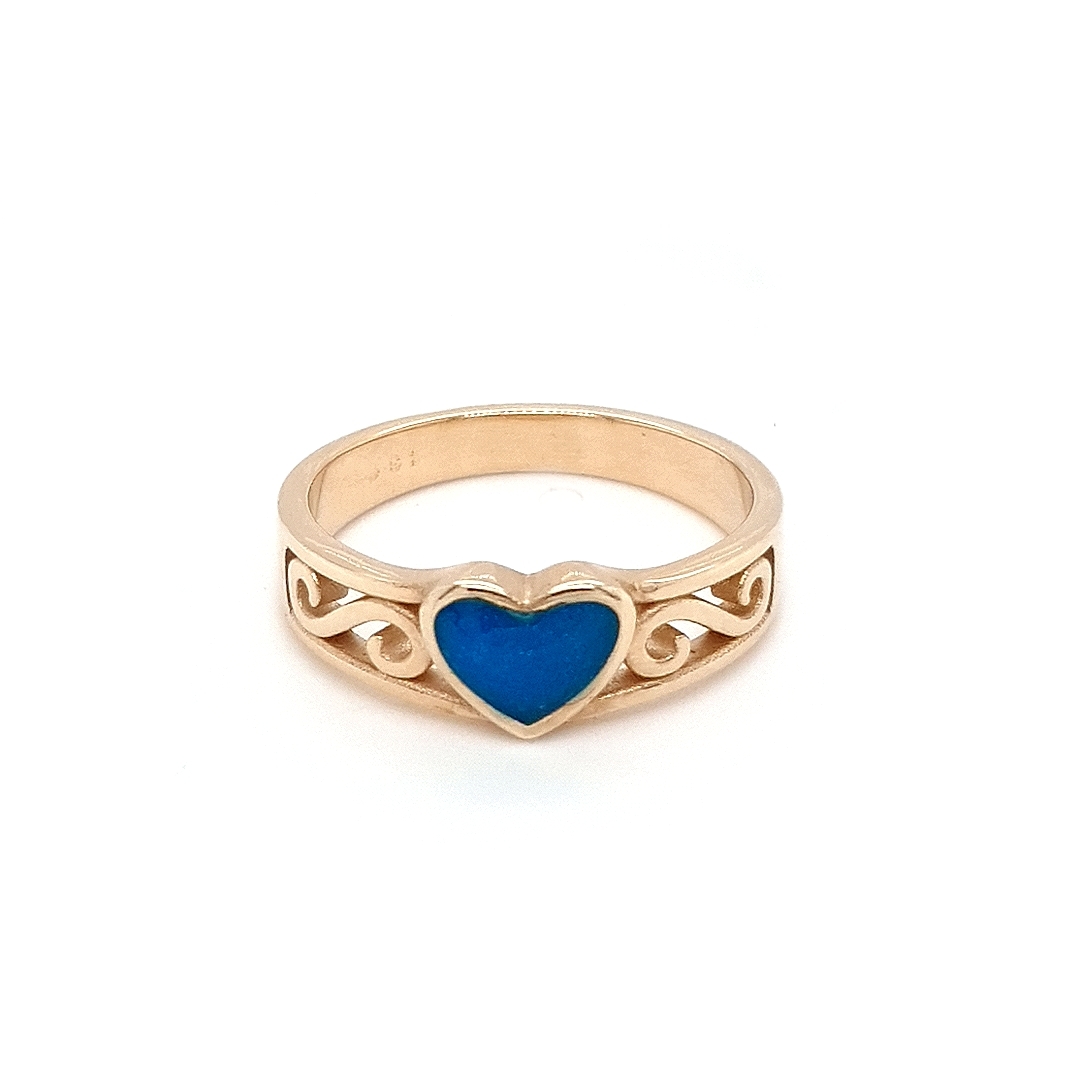 Leon Baker 9K Yellow Gold and Blue Enamel Heart Ring_0