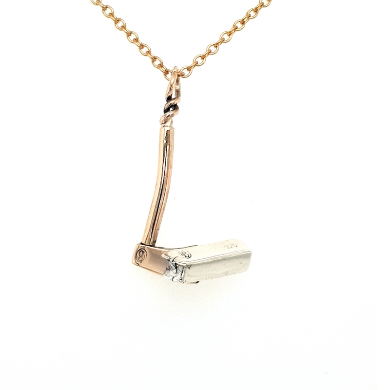 Leon Baker 9K Yellow Gold Axe and Sterling Silver Log Pendant_0