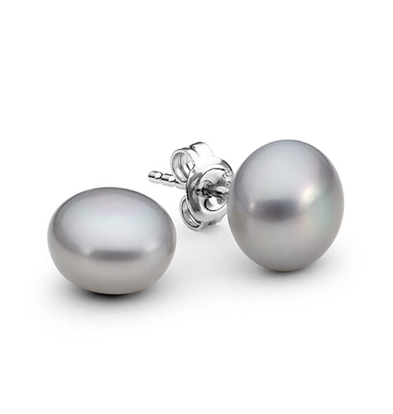 Leon Baker Sterling Silver and Dyed Grey Freshwater Pearl Studs_0