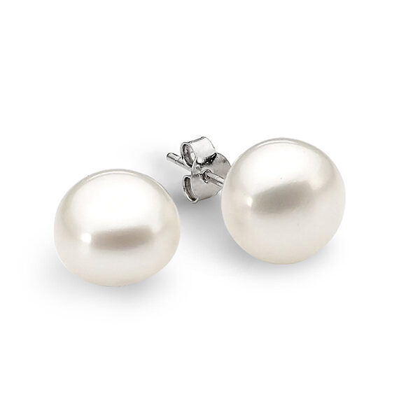 Leon Baker Sterling Silver and White Button Freshwater Pearl Studs_0