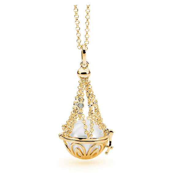 Leon Baker 9K Yellow Gold and Diamond White Edison Pearl Basket Pendant_0