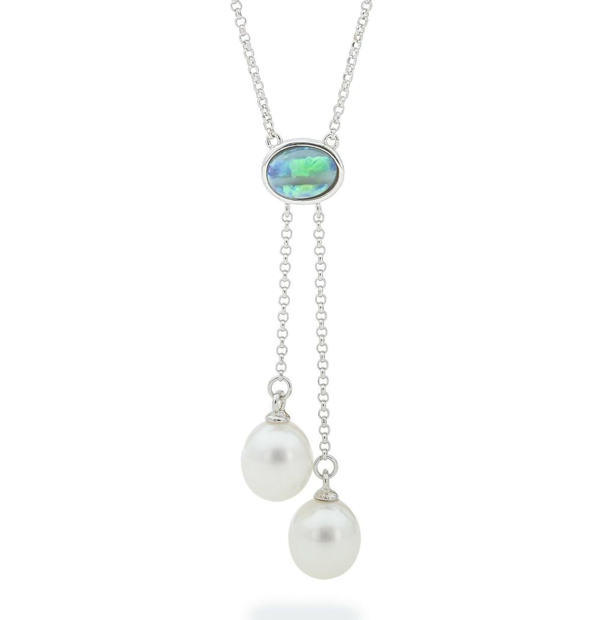 Leon Baker Sterling Silver Blue Opal and Freshwater Pearl Necklace_0