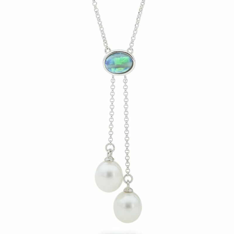 Leon Baker Sterling Silver Blue Opal and Freshwater Pearl Necklace_0