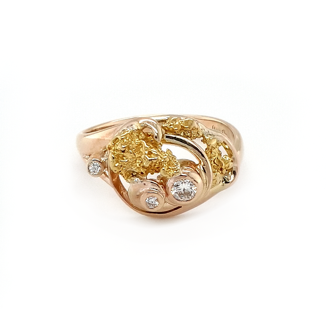 Leon Baker 9K Yellow Gold Diamond and Gold Nugget Ring_0