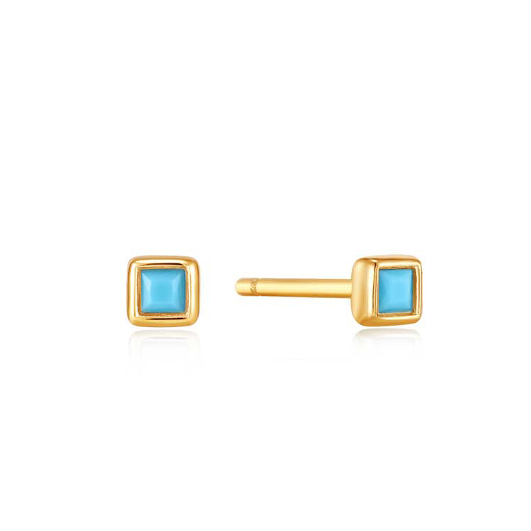 Ania Haie Turquoise Square Gold Stud Earrings_0