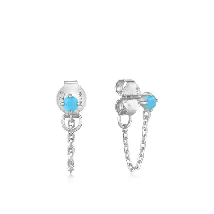 Ania Haie Turquoise Chain Drop Silver Stud Earrings_0