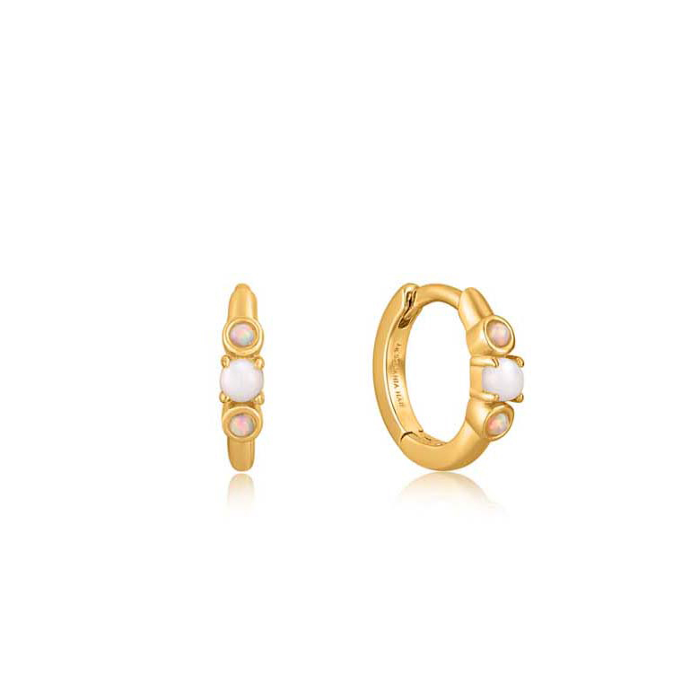 Ania Haie Gold Mother of Pearl and Kyoto Opal Huggie Hoop Earrings_0