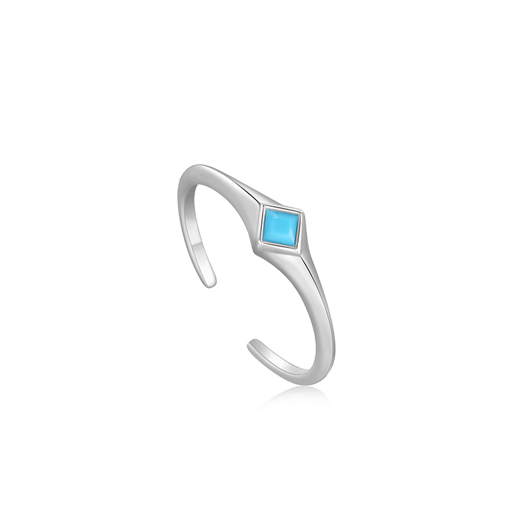 Ania Haie Turquoise Mini Signet Silver Adjustable Ring_0