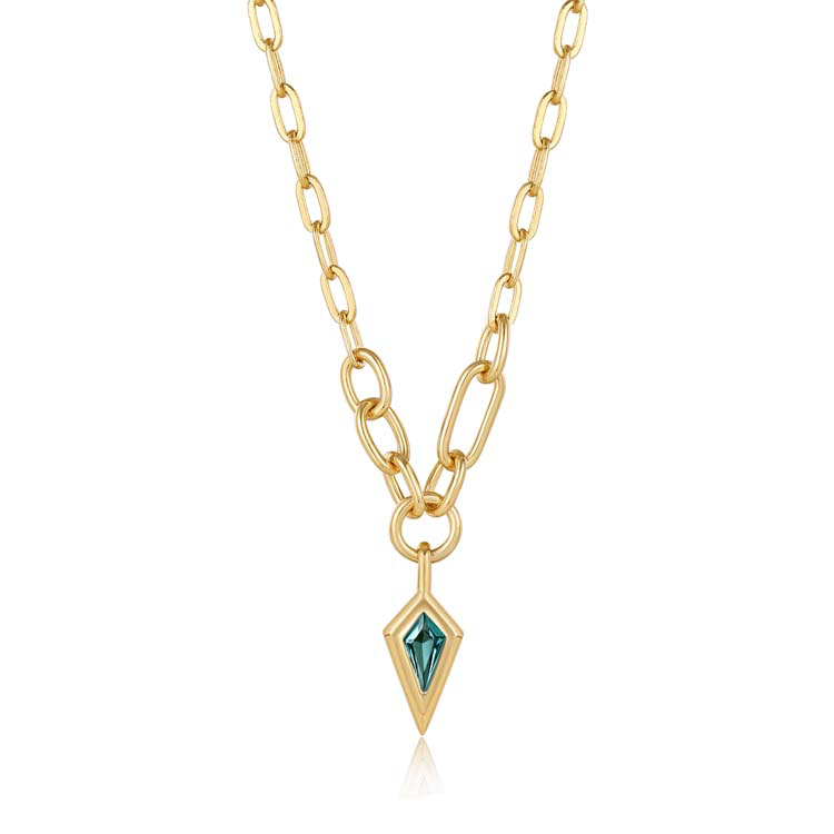 Ania Haie Gold Teal Sparkle Drop Pendant Chunky Chain Necklace_0