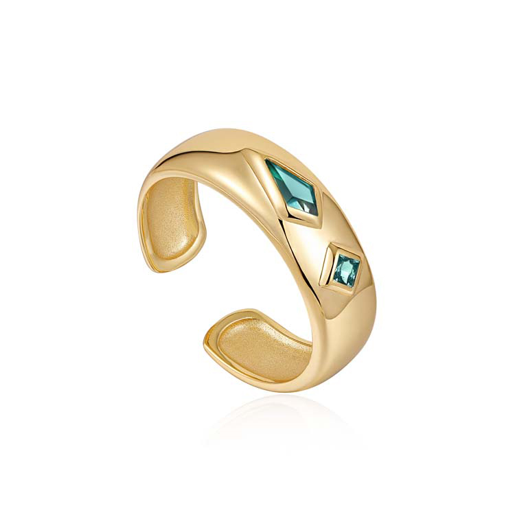 Ania Haie Gold Teal Sparkle Emblem Thick Band Ring_0