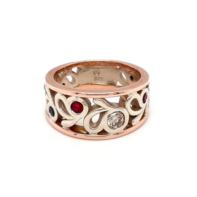Leon Baker 9K White and Rose Gold Ring with Diamond, Ruby, and Sapphire_0