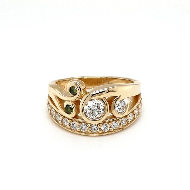 Leon Baker 9K Yellow Gold White and Treated Green Diamond Ring_0