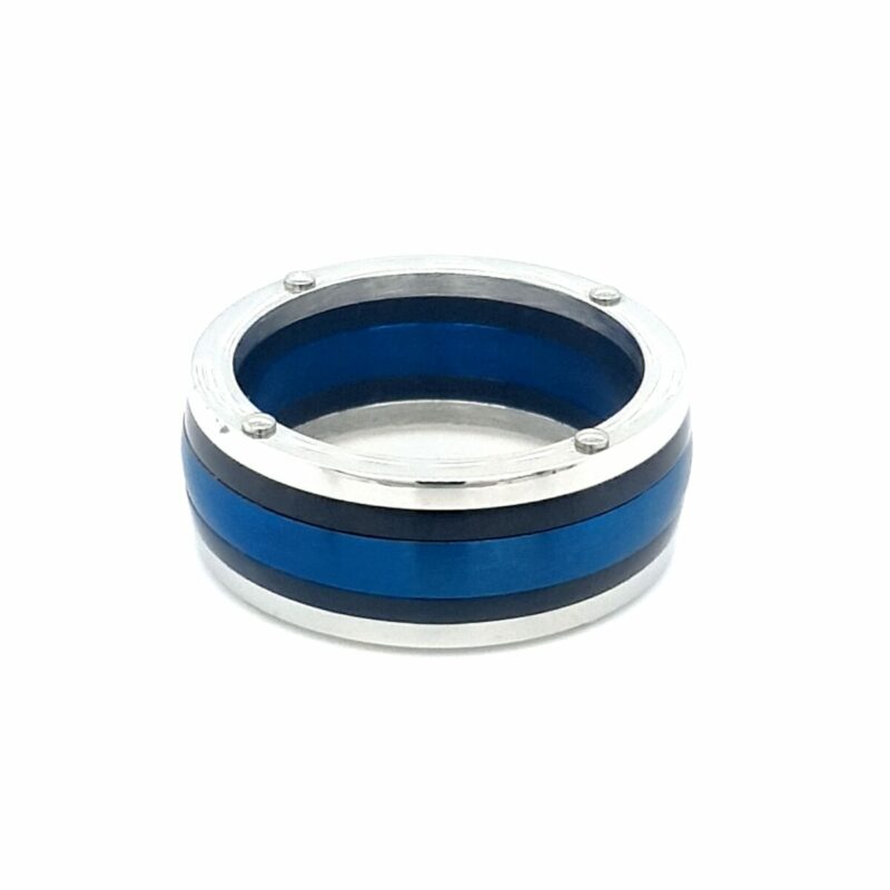 Leon Baker Stainless Steel and Blue Band_0