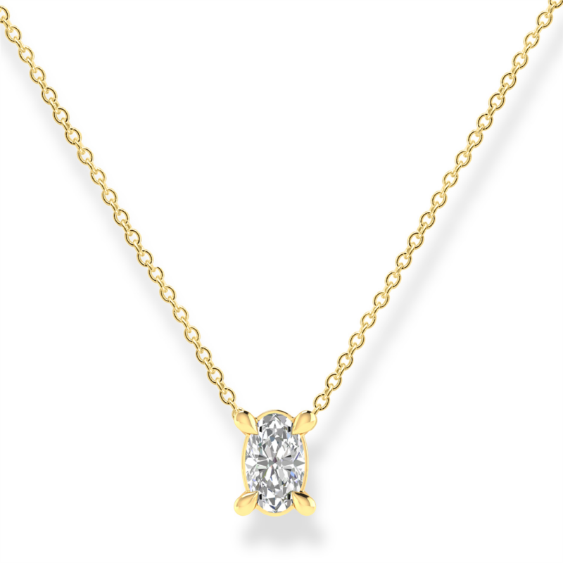 Royal Diamond 9K Yellow Gold Oval Diamond Necklace_0