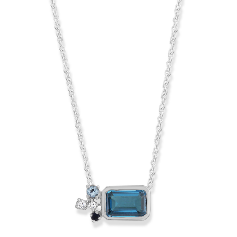Leon Baker 9K White Gold London Blue Topaz and Diamond Necklace_0