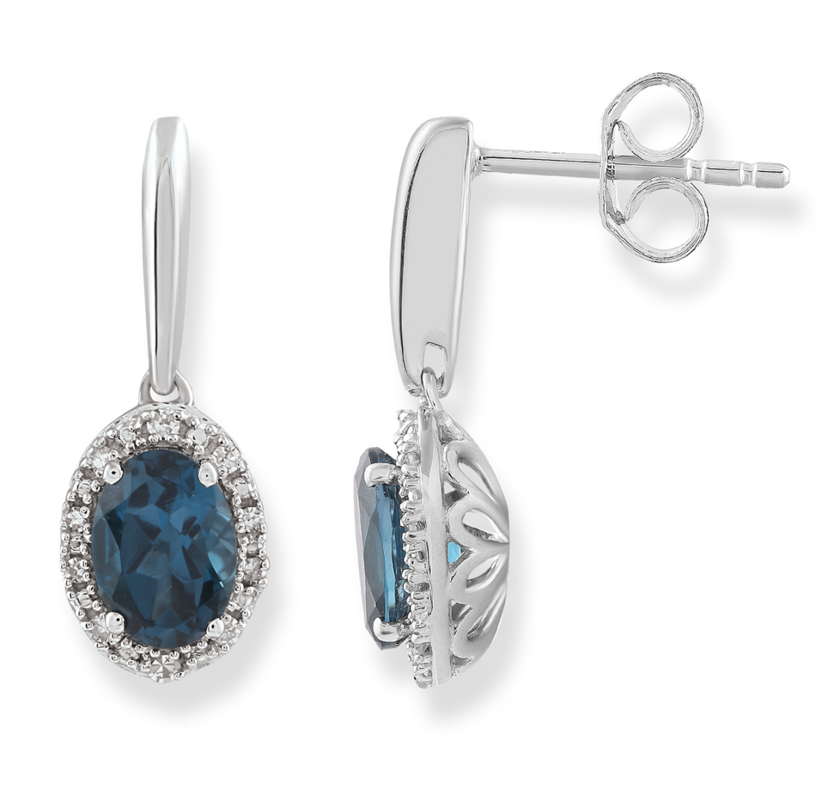 Royal Diamond 9K White Gold Blue Topaz and Diamond Earrings_0