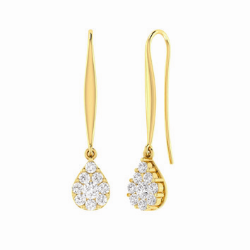 Royal Diamond 9k Yellow Gold Tear Cluster Diamond Hook Earrings_0