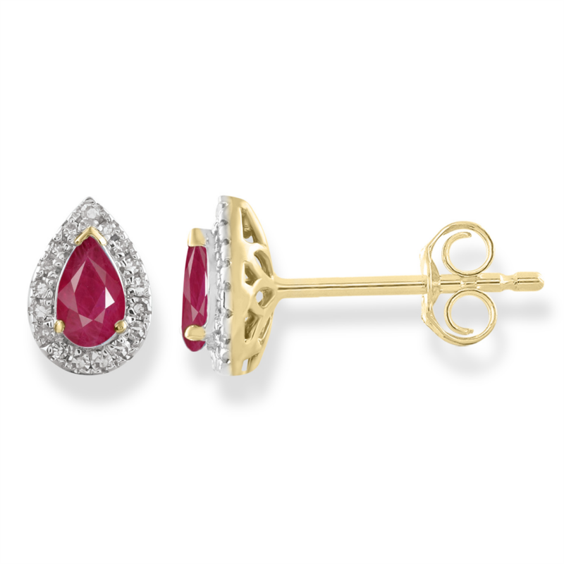 Royal Diamond 9K Diamond and Ruby Stud Earrings_0
