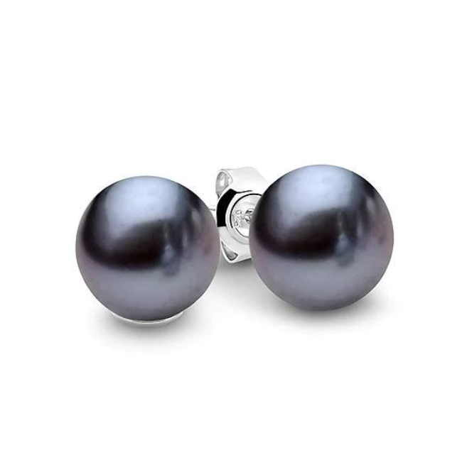 Leon Baker Sterling Silver and Dyed Black Freshwater Pearl Studs_0