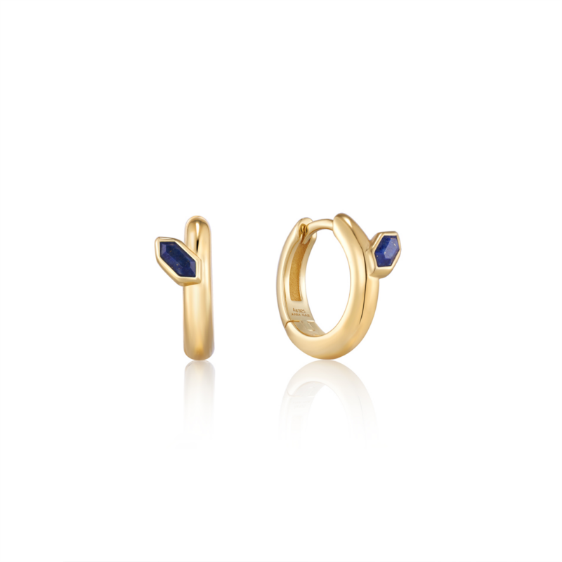 Ania Haie Gold Lapis Emblem Huggie Hoop Earrings_0