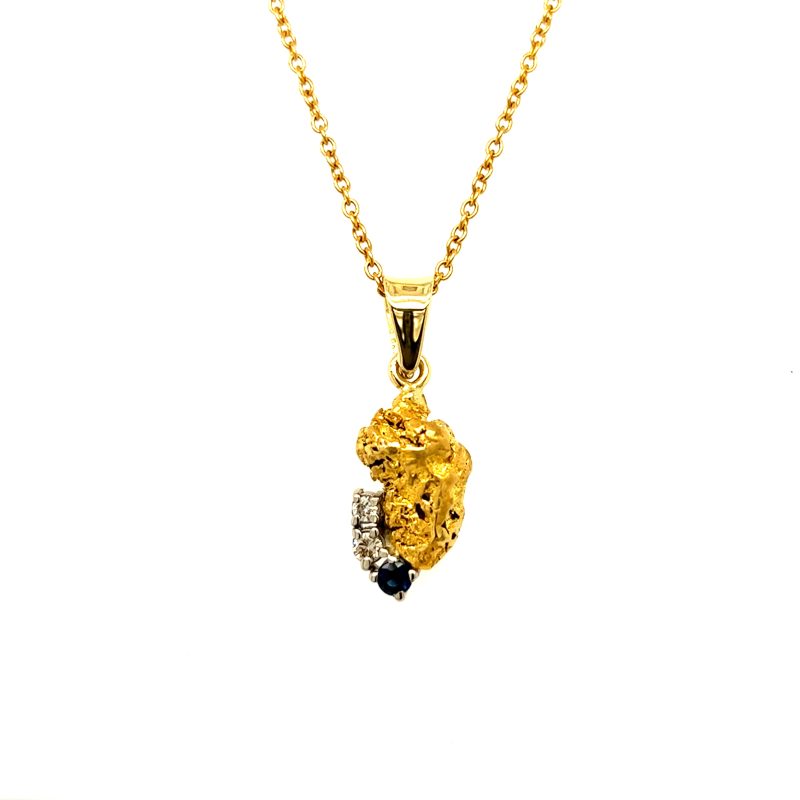 Leon Baker 18k Yellow Gold Nugget Diamond & Sapphire Pendant_0